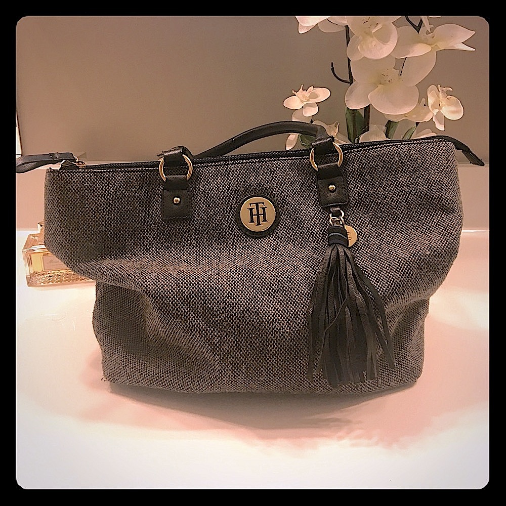 Tommy Hilfiger Gray Wool Top handle zip Tote